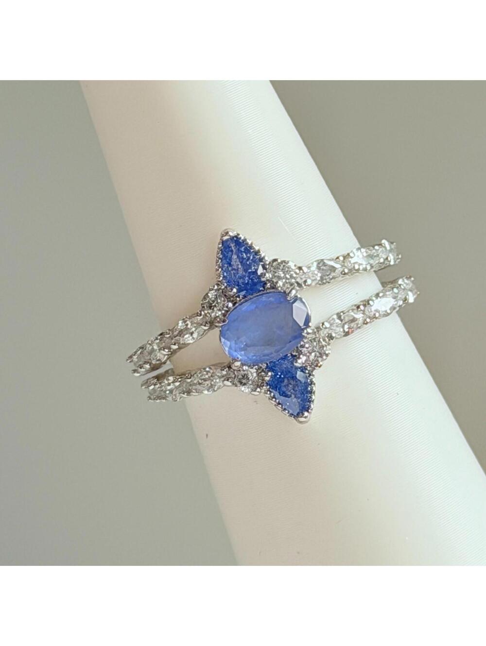 Bomb Party Ring Sz 8 "Call It A Mood" Cornflower Blue Quartz on Rhodium